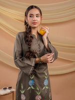 Thumbnail for Yufta Military Green Hand Floral Print Cotton Straight Kurta