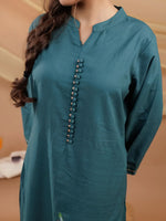 Thumbnail for Yufta Teal Blue Hand Floral Print Cotton Straight Kurta
