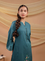 Thumbnail for Yufta Teal Blue Hand Floral Print Cotton Straight Kurta
