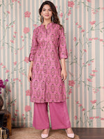Thumbnail for Ode by House of Pataudi Floral Printed Regular Pure Cotton Kurta with Trousers - Distacart