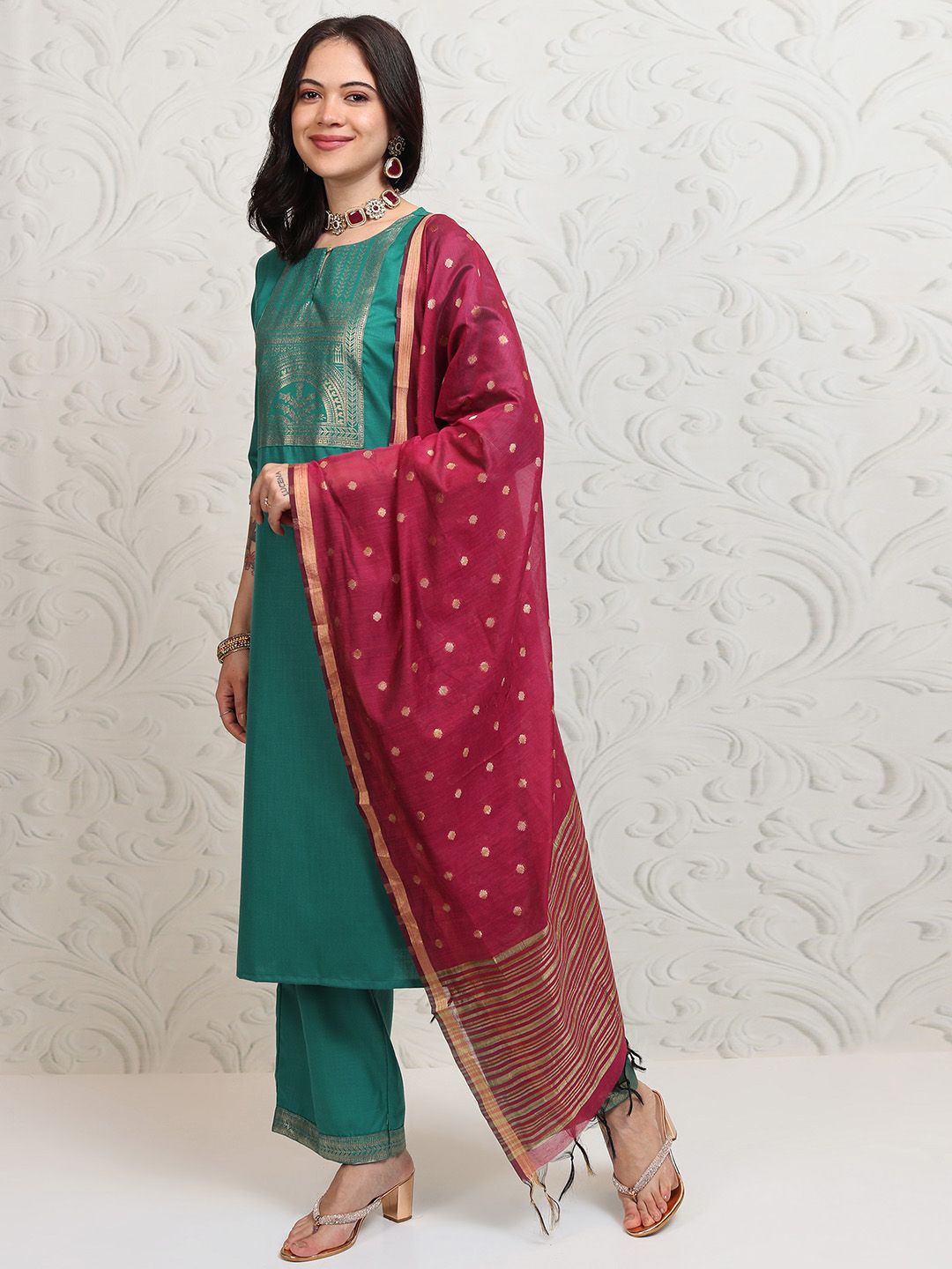 Vishudh Women Ethnic Motifs Printed Regular Kurta with Palazzos & With Dupatta