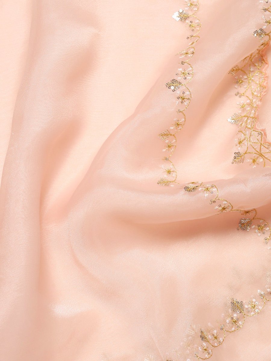 Anouk Pink Sequinned Organza Saree With Embroidered Border - Distacart