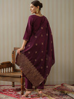Thumbnail for Ode by House of Pataudi Purple Ethnic Motifs Straight Kurta & Trousers With Dupatta - Distacart