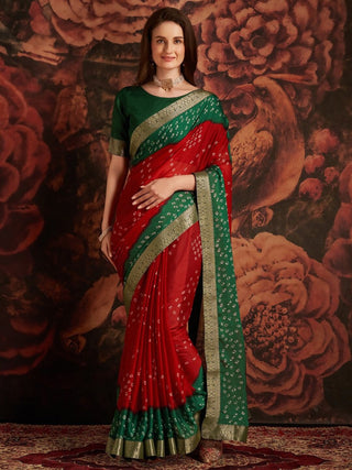 Anouk Bandhani Printed Zari Pure Chiffon Saree - Distacart