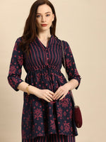 Thumbnail for All About You Women Blue & Pink Bandhani Printed Pleated Kurti with Palazzos - Distacart
