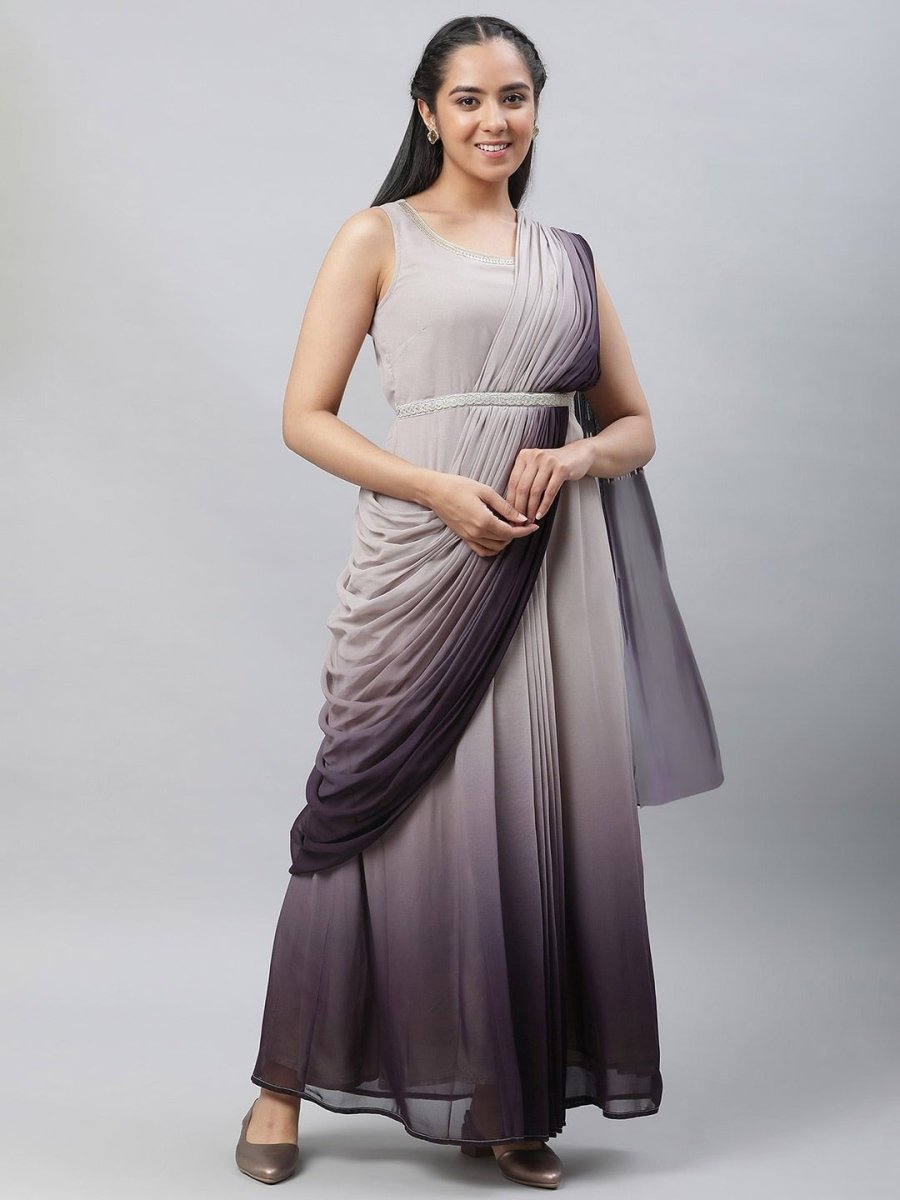 AURELIA Tie and Dye Maxi Fit and Flare Ethnic Dress With Jacket