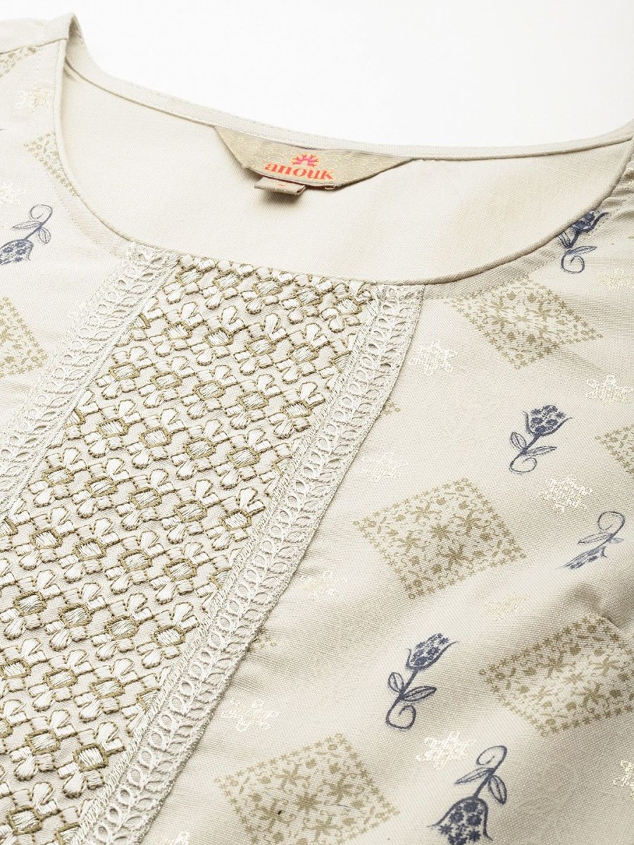 Anouk Ethnic Motifs Printed Regular Thread Work Kurta with Trousers & Dupatta - Distacart