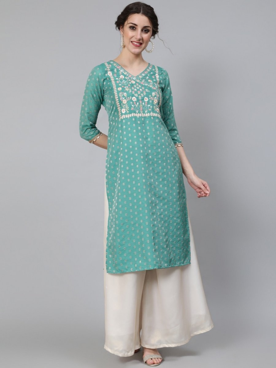Aks Ethnic Motifs Woven Design Zari Chanderi Silk Kurta - Distacart