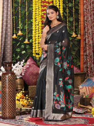 Astita Linen Cotton Black Saree