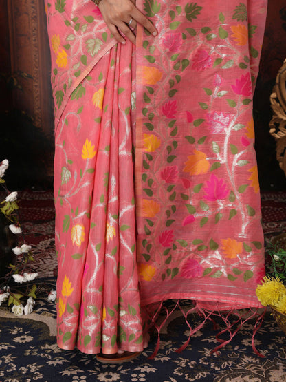 Shree Shyam Fashion Linen Cotton Pink Saree - Distacart