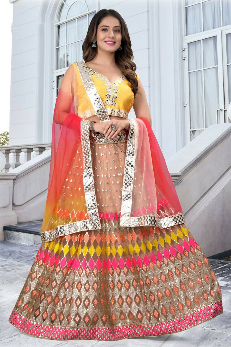 Jyoti Fashion Multicolor Mirror & Sequence Embroidery Butterfly Net Lehenga Choli with Dupatta - Distacart