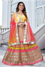 Thumbnail for Jyoti Fashion Multicolor Mirror & Sequence Embroidery Butterfly Net Lehenga Choli with Dupatta - Distacart