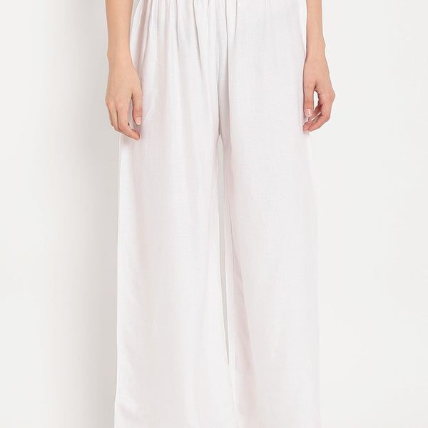 TAG 7 Women White Solid Straight Palazzos - Distacart