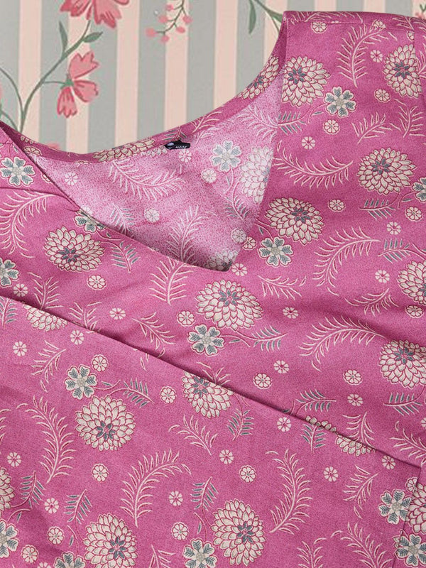 Ode by House of Pataudi Floral Printed Regular Pure Cotton Kurta with Trousers & Dupatta - Distacart