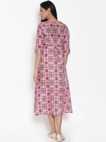 Thumbnail for AURELIA Pink Floral Ethnic A-Line Midi Dress