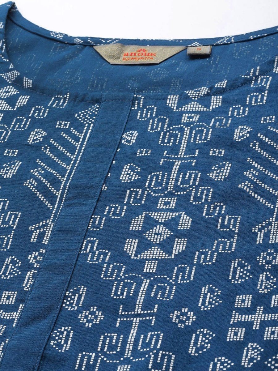 Anouk Women Navy Blue Ethnic Motifs Printed Kurta with Trousers - Distacart