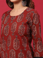 Thumbnail for Anouk Maroon Ethnic Motifs Printed Pure Cotton Kurta with Palazzos