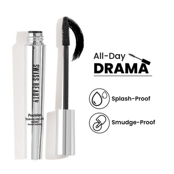 Swiss Beauty Precision Thickening Long Lash Mascara ,Waterproof , Smudge-Proof - Black
