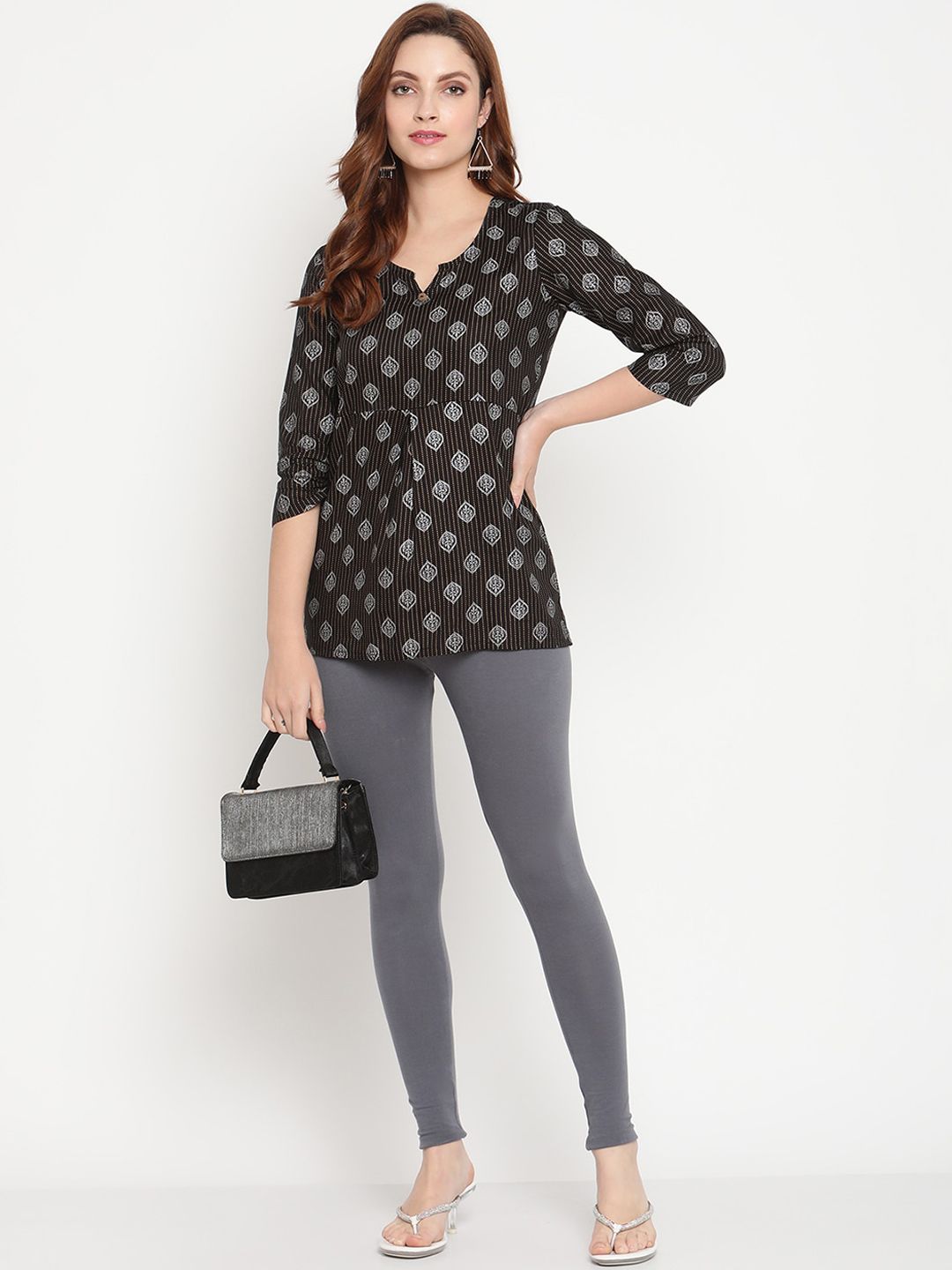 TAG 7 Women Grey Solid Cotton Ankle-Length Leggings - Distacart