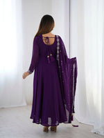 Thumbnail for Joban Fashion Purple Kurta Set Georgette Sequence Embroidery Work