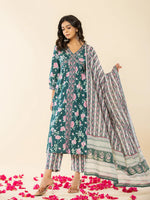 Thumbnail for Yufta Cotton Green Sequins_Work Anarkali Kurta Dupatta Set