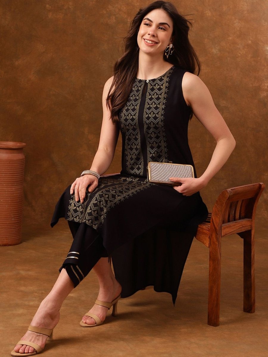 Anouk Ethnic Motifs Printed Round Neck Kurta with Palazzos - Distacart