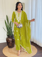 Thumbnail for The52 Chikankari Work with Pure Cotton Fabric Straight Kurta, Pant and Dupatta Set