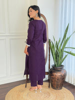 Thumbnail for The52 Chikankari Work with Pure Cotton Fabric Straight Kurta, Pant and Dupatta Set