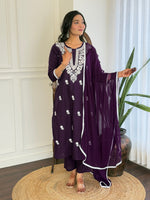 Thumbnail for The52 Chikankari Work with Pure Cotton Fabric Straight Kurta, Pant and Dupatta Set