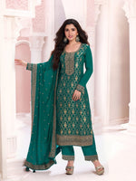 Thumbnail for Anaita Dark Green Dola Silk Thread Sequence Embroidered Salwar Suit - Distacart