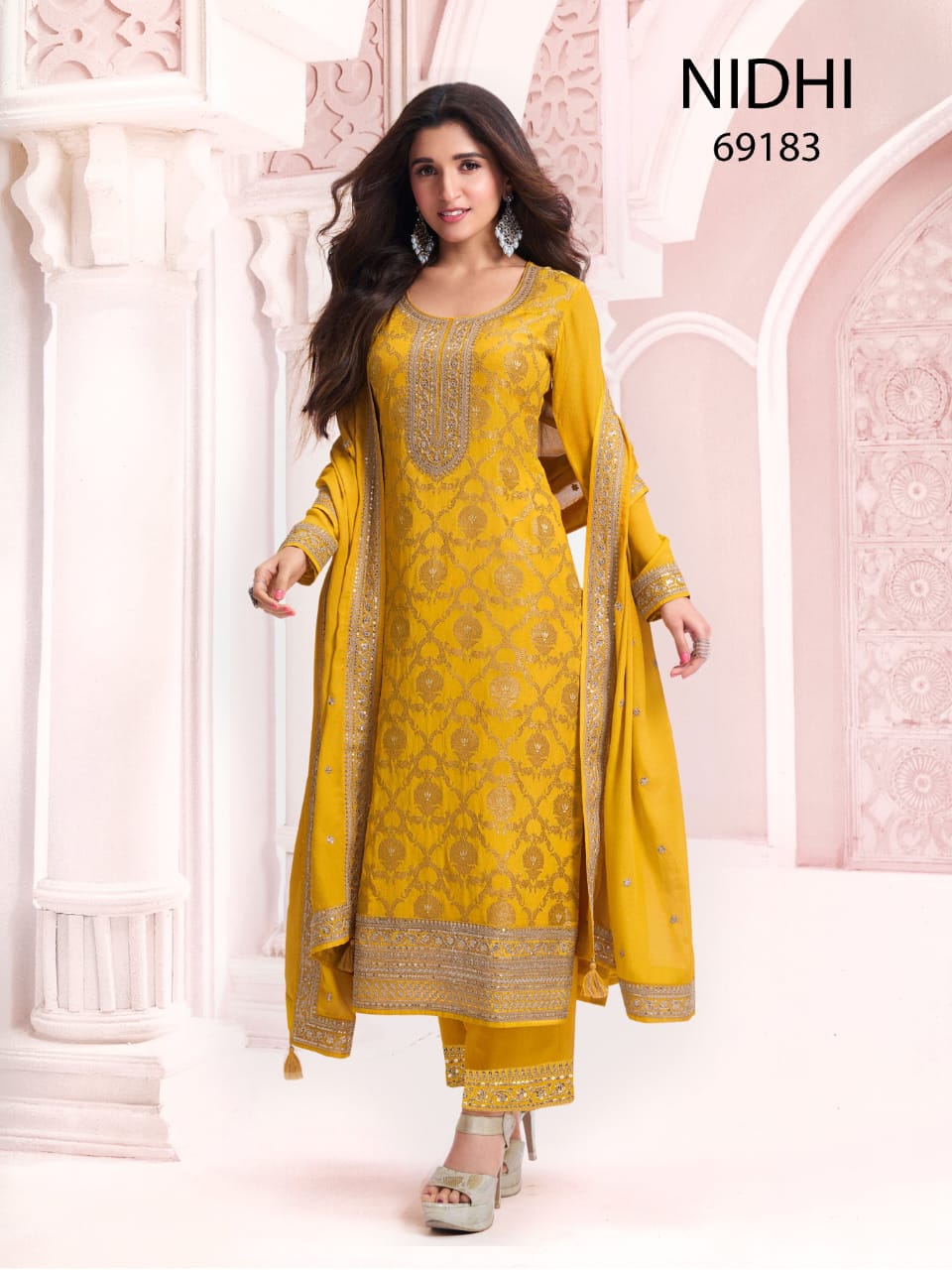 Anaita Yellow Dola Silk Thread Sequence Embroidered Salwar Suit - Distacart