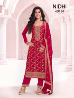 Thumbnail for Anaita Red Dola Silk Thread Sequence Embroidered Salwar Suit - Distacart
