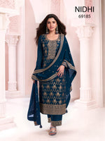 Thumbnail for Anaita Navy Blue Dola Silk Thread Sequence Embroidered Salwar Suit - Distacart