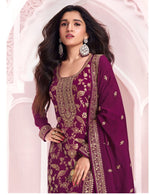 Thumbnail for Anaita Purple Dola Silk Thread Sequence Embroidered Salwar Suit - Distacart