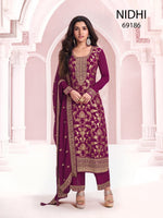 Thumbnail for Anaita Purple Dola Silk Thread Sequence Embroidered Salwar Suit - Distacart