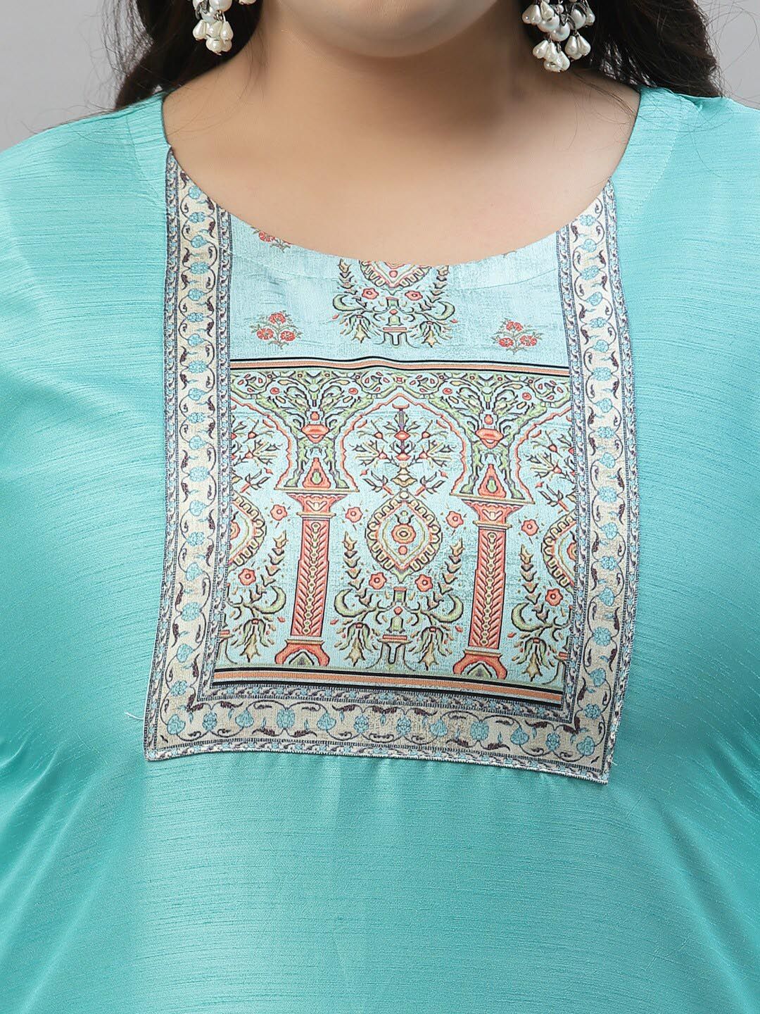 Sztori Plus Size Floral Printed Round Neck Straight Kurta with Palazzos - Distacart