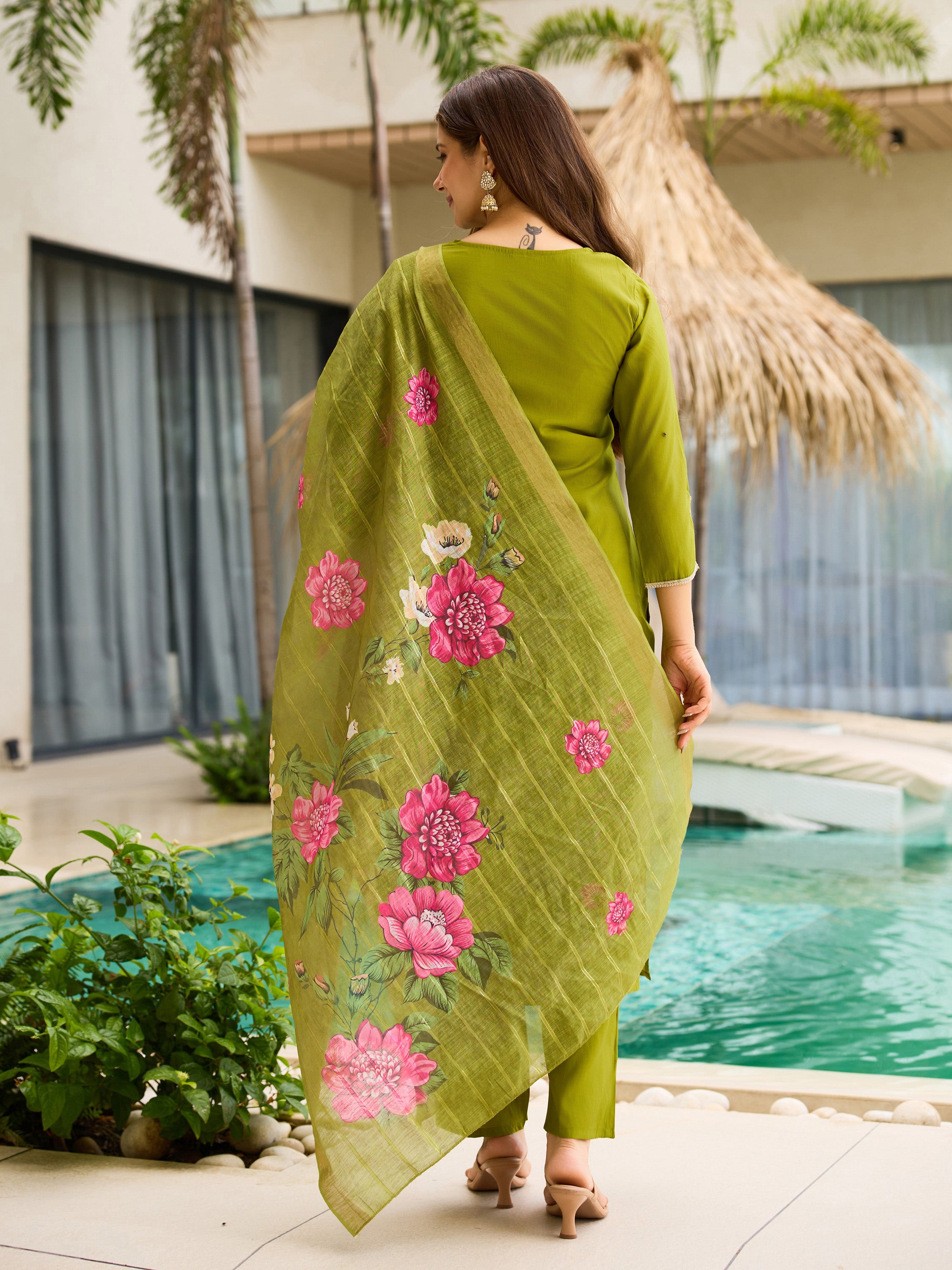 The52 Women's Viscose Embroidery work Straight Kurta with Pant and Dupatta Set