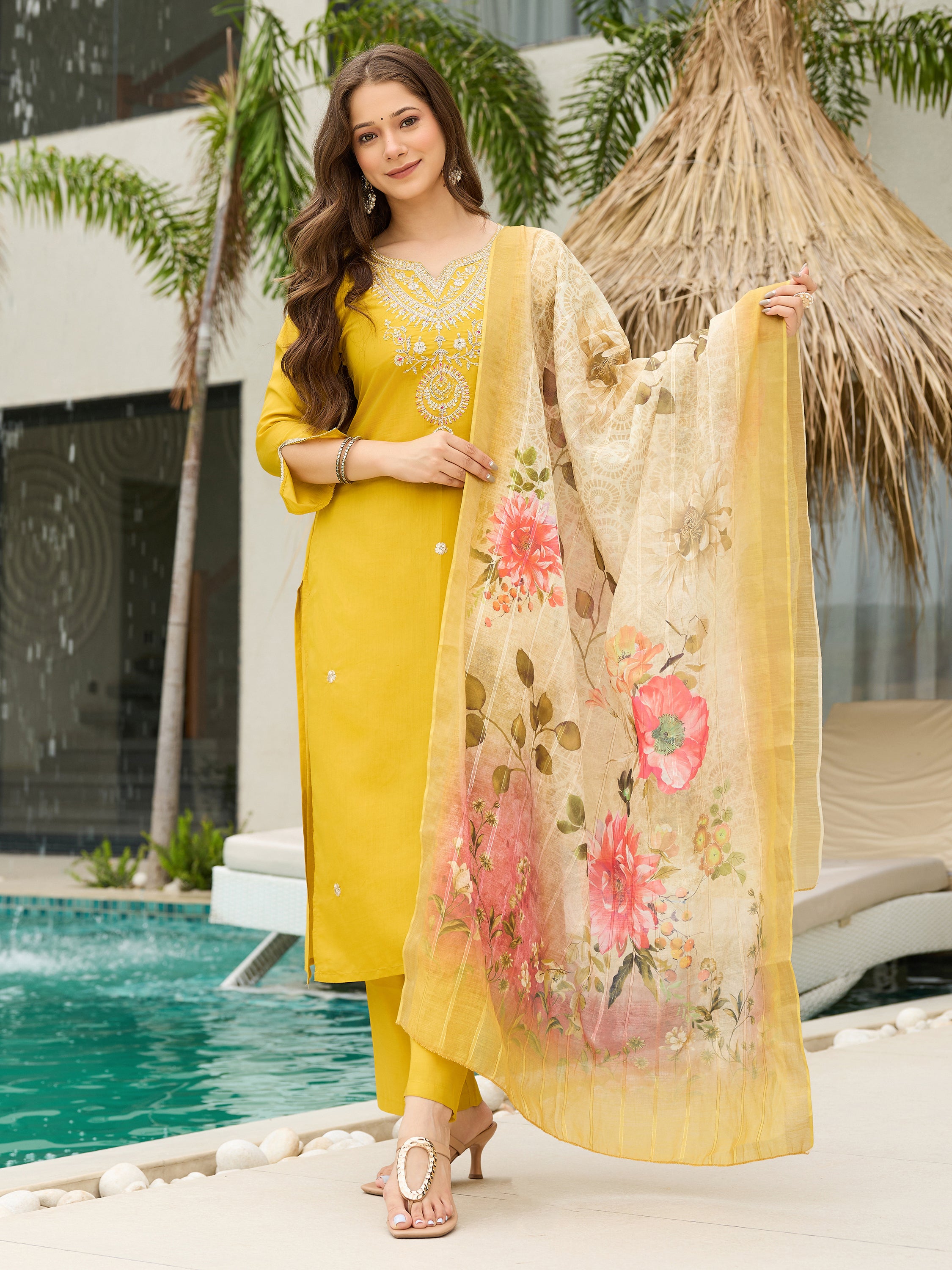 The52 Women's Viscose Embroidery work Straight Kurta with Pant and Dupatta Set