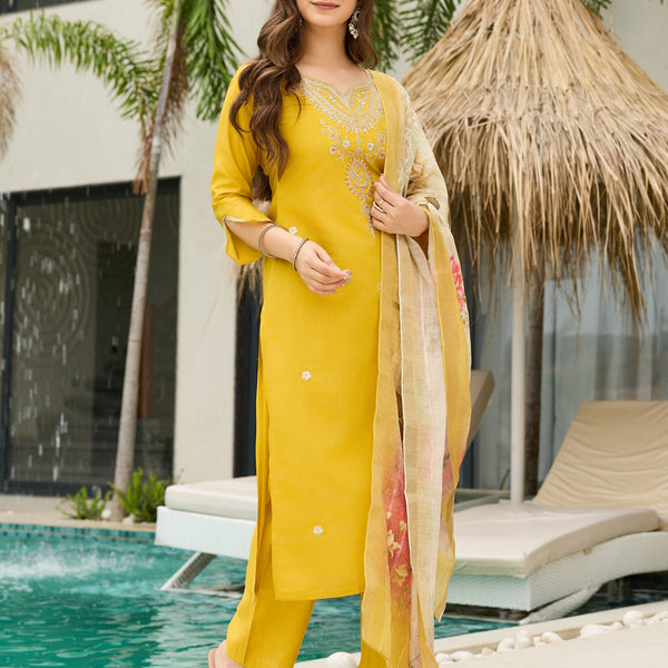 The52 Women's Viscose Embroidery work Straight Kurta with Pant and Dupatta Set