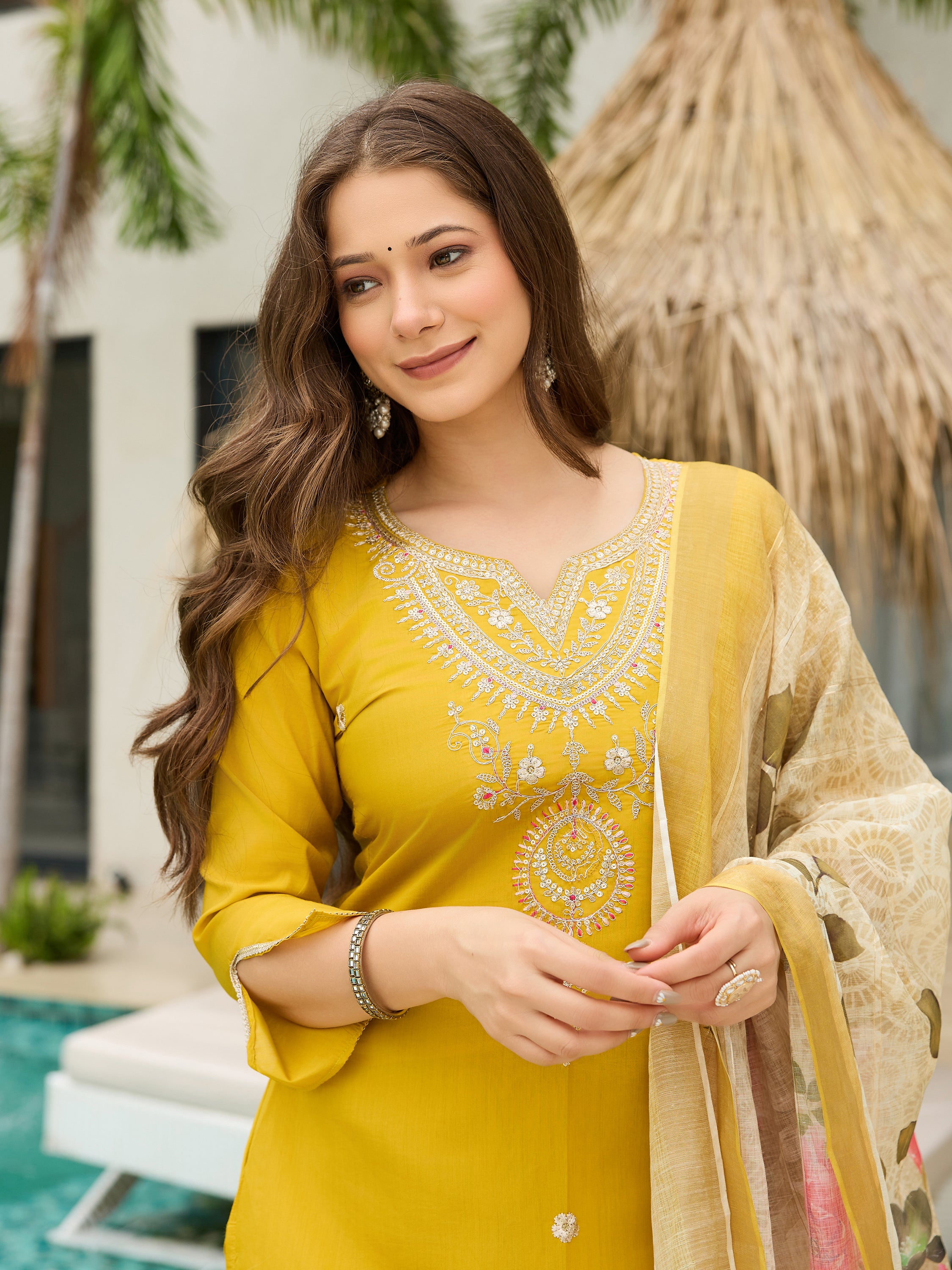 The52 Women's Viscose Embroidery work Straight Kurta with Pant and Dupatta Set