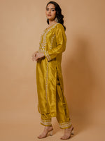Thumbnail for HOUSE OF KARI Floral Embroidered Silk Chikankari Kurta - Distacart