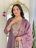 Thumbnail for The52 Women's Gorgeous Viscose Embroidery work Straight Kurta with Pant and Dupatta Set