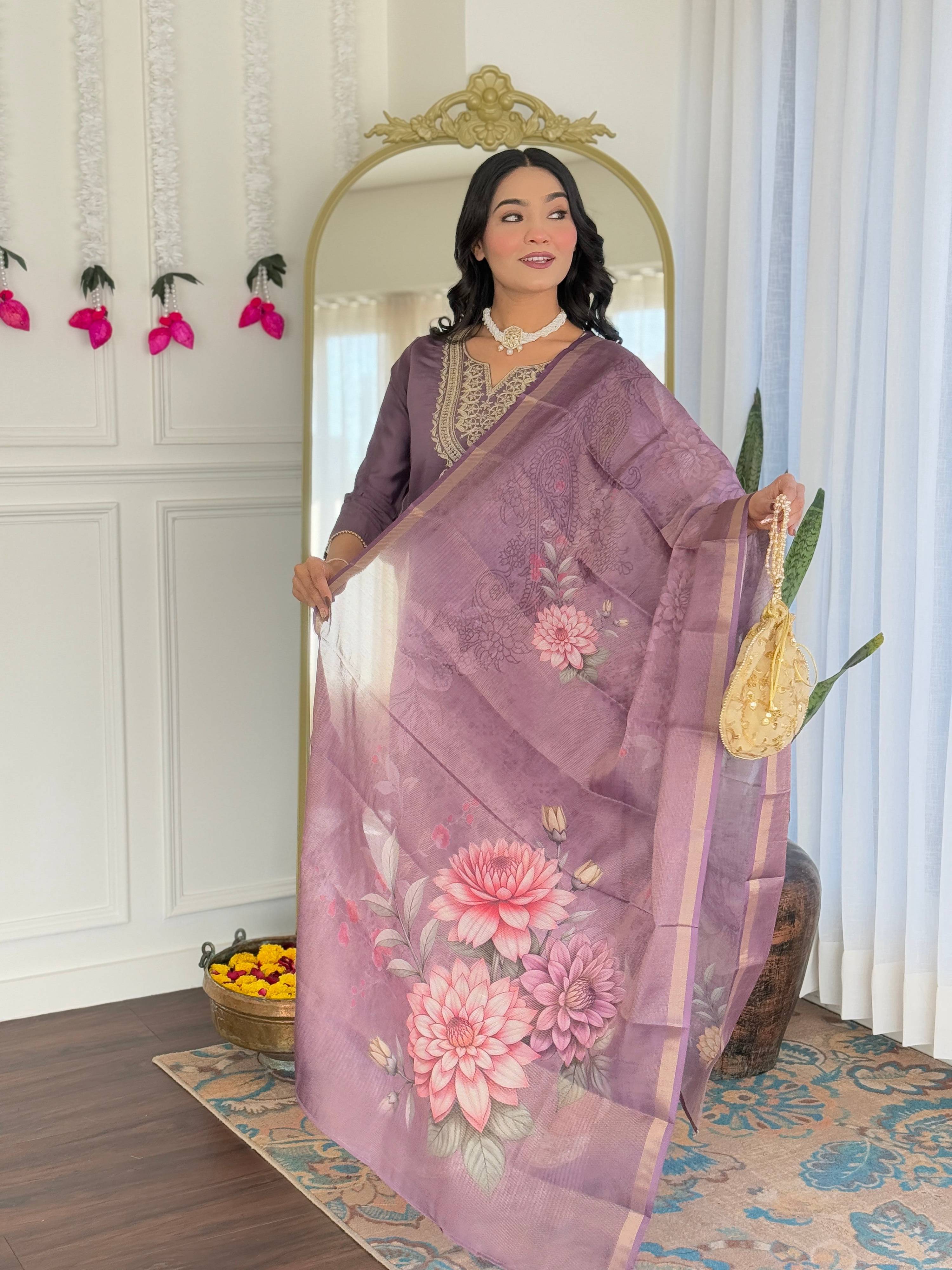 The52 Women's Gorgeous Viscose Embroidery work Straight Kurta with Pant and Dupatta Set
