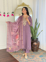 Thumbnail for The52 Women's Gorgeous Viscose Embroidery work Straight Kurta with Pant and Dupatta Set