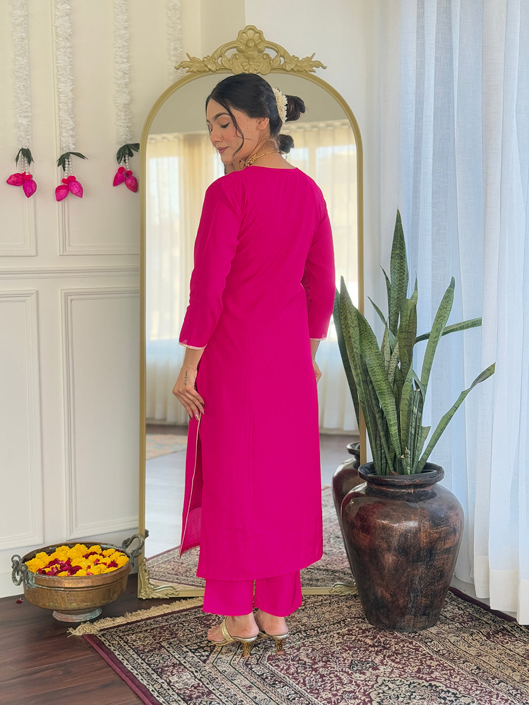 The52 Women's Gorgeous Viscose Embroidery work Straight Kurta with Pant and Dupatta Set