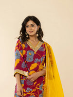 Thumbnail for Yufta Cotton Burgundy Kurta Pant Dupatta Set