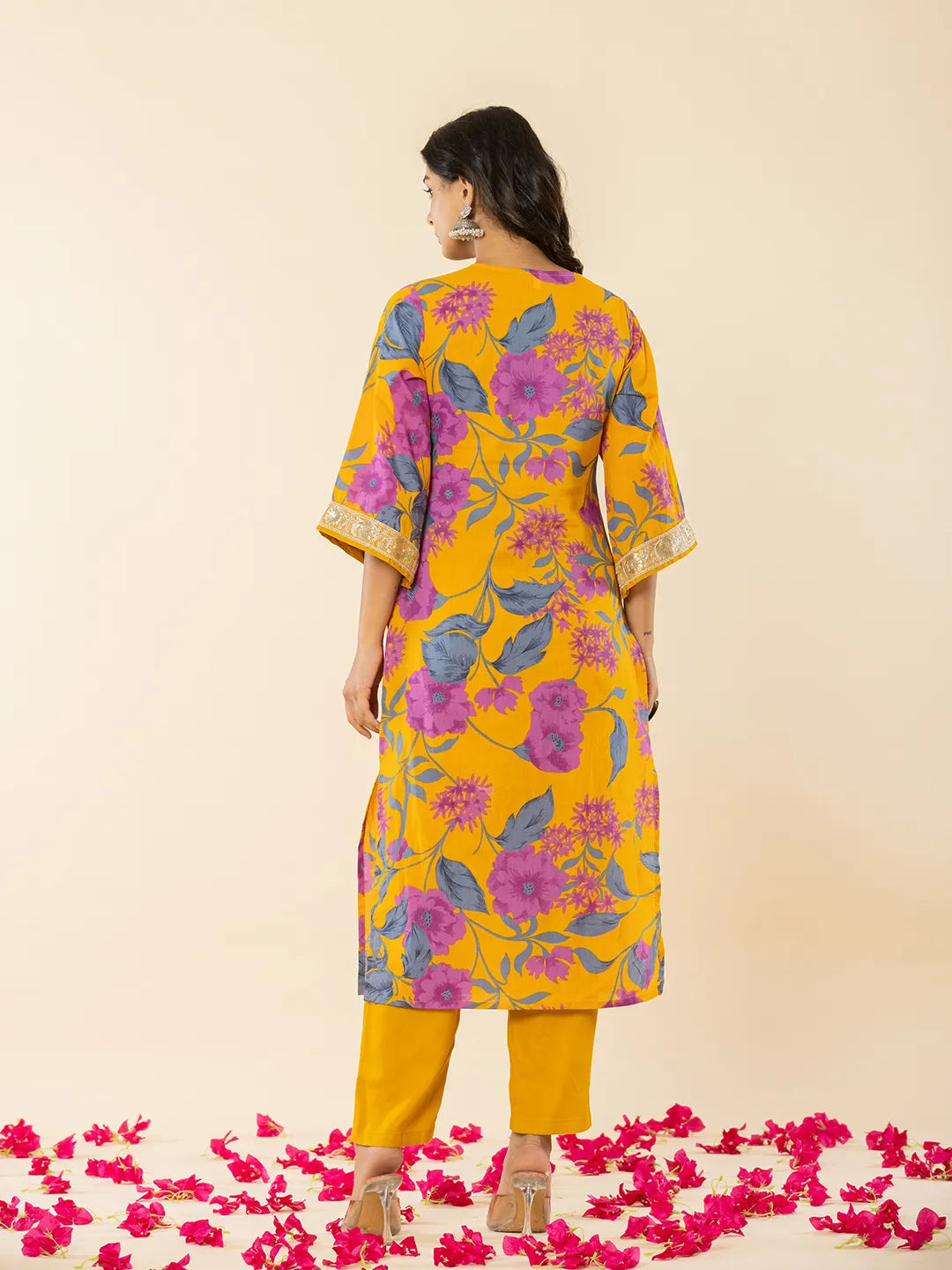 Yufta Cotton Mustard Kurta Pant Dupatta Set - Distacart
