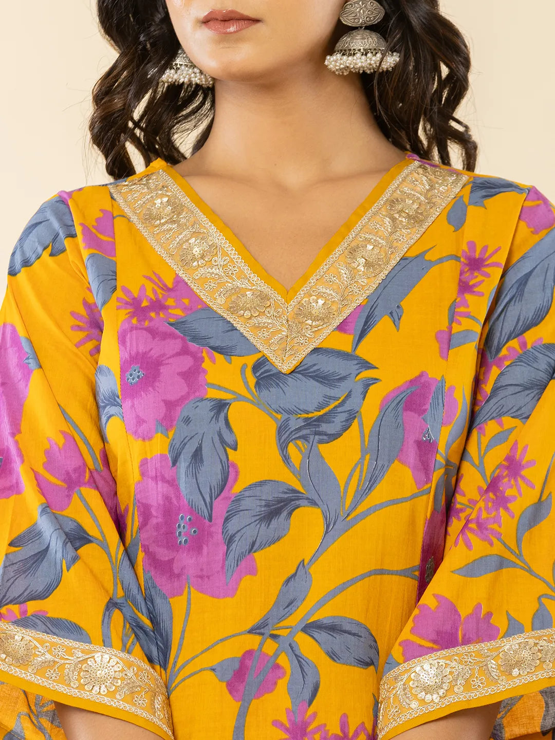 Yufta Cotton Mustard Kurta Pant Dupatta Set - Distacart