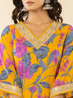 Thumbnail for Yufta Cotton Mustard Kurta Pant Dupatta Set