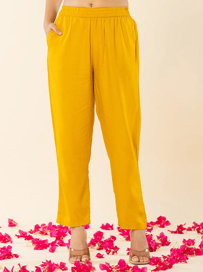 Yufta Cotton Mustard Kurta Pant Dupatta Set - Distacart